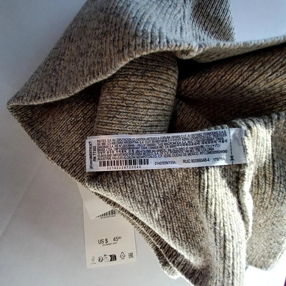 Zara Womens Wool-Blend Ribbed Mini Skirt Size Large Gray Beige New With Tags